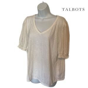 TALBOTS Petite XLp Women's Off White V-Neck TEE with a Touch of Feminism
